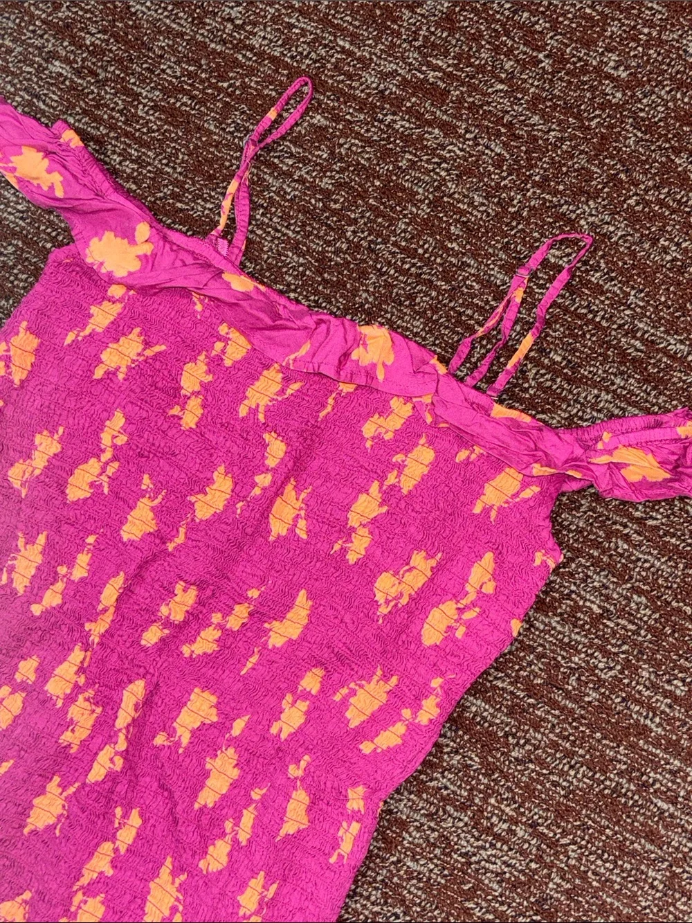 Anthropologie dress magenta smocked floral bell hem removable strap fitted med